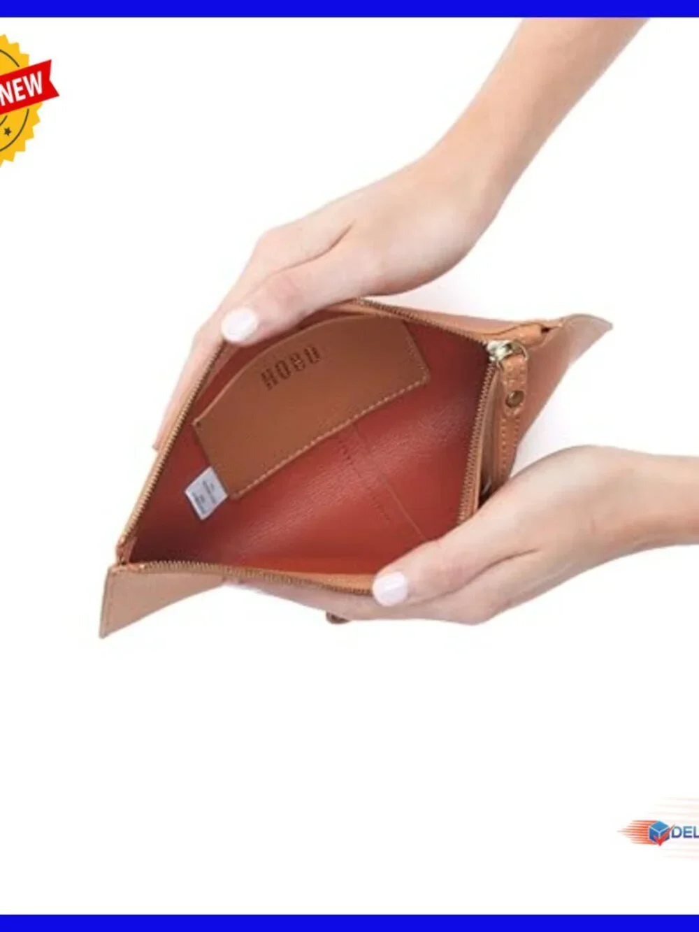 Large Leather Wristlet Pouch with Zipper and Business Card Pocket